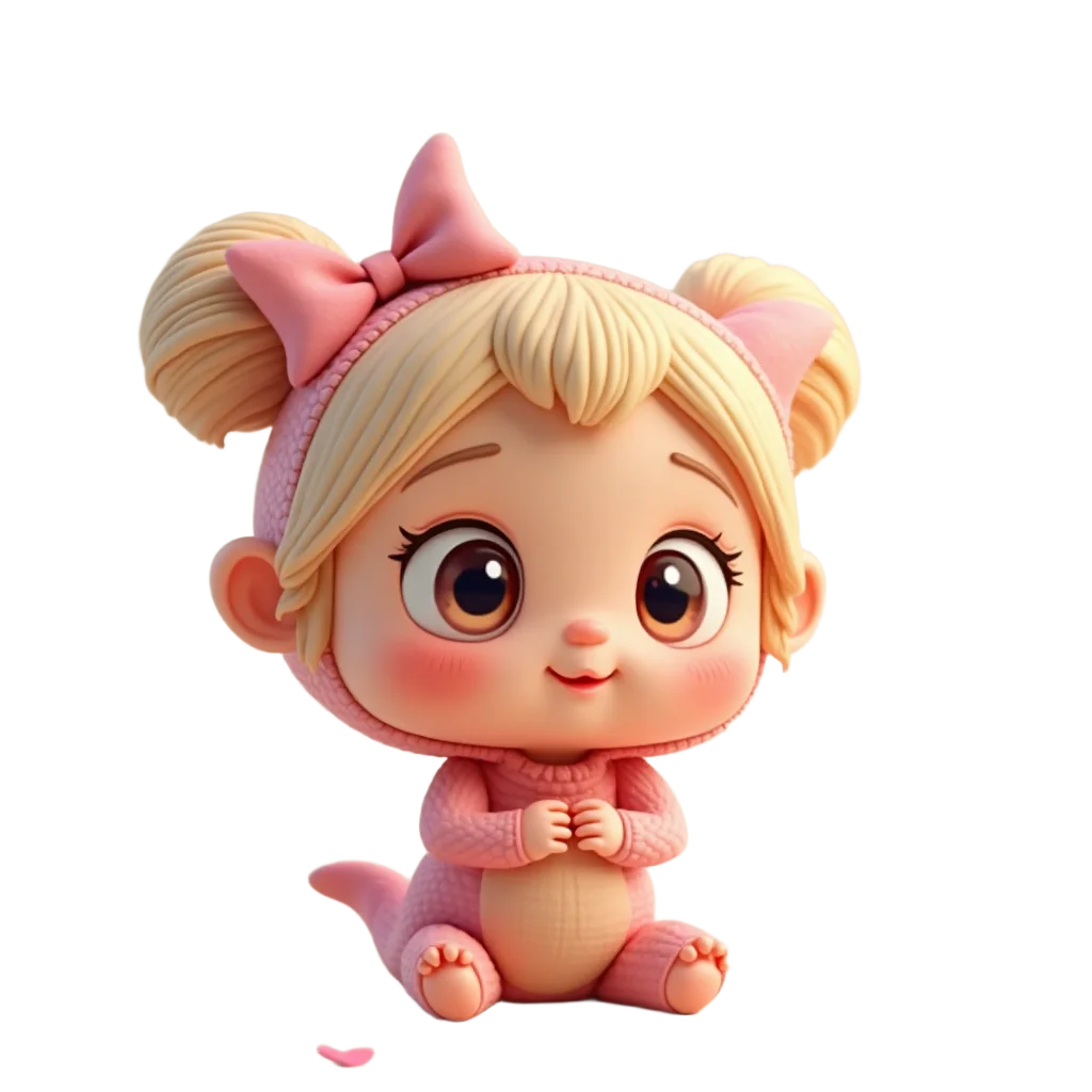 Cute Cartoon Character in Pink Outfit